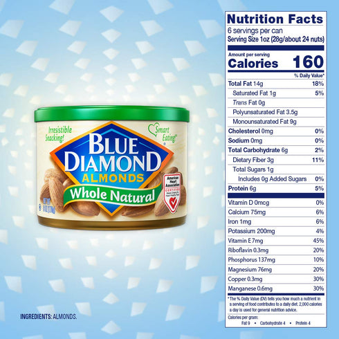 Blue Diamond Almonds, Raw Whole Natural, 6 Ounce (Pack of 1)...