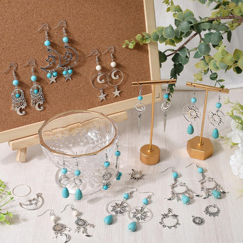 SUNNYCLUE 1 Box DIY 10 Pairs Bohemian Style Moon Charms Sun Star Charm Women Dangle Earrings Making Kit Antique Silver Chandelier Connector Charm ...