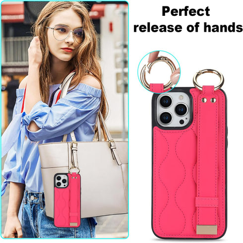 Compatible with iPhone 13 Pro Case 6.1 Inch with Ring and Finger Strap, Shockproof Stylish Protective Cover for iPhone 13 Pro (Rose-red)...