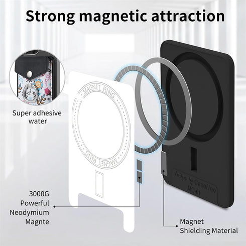 Card Holder for MagSafe Wallet with Ring for iPhone 15/14/13/12 Series, Strong Magnetic Card Holder Flowers Wallet Fit 5 Cards Sleeve Pocket Flora...