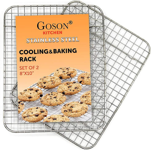 Goson Heavy Duty Stainless Stain Bakeware, Baking, Cooling, Oven Roasting, Broiler Rack, 8in by 10in, Cross Wire, Pack of 2, Compatible with Vario...