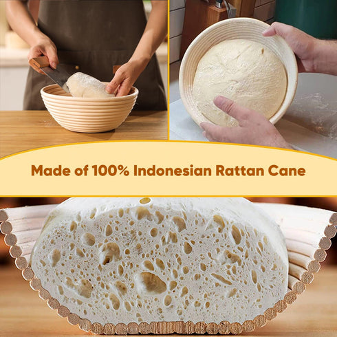 Sourdough Bread Proofing Baskets Banneton Set of 2, Round & Oval Sourdough Banneton Bowl with Liners, Handmade Quality Indonesian Rattan Bread Bak...