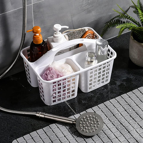 ALINK Plastic Shower Caddy Basket with Compartments, Portable Divided Cleaning Supply Storage Organizer with Handle for College Dorm Bathroom - Wh...