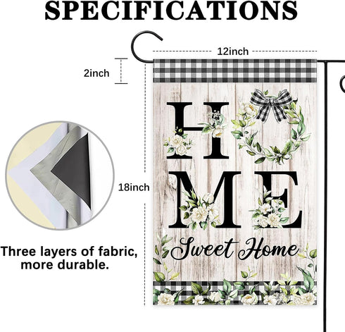 Avezano Home Sweet Home Yard Flag Greenery Floral Garden Flag Housewarming Home Decor Rustic Wooden Floor Theme Outdoor Decorations Garden Flags 1...