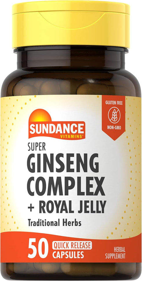 Sundance Super Ginseng Complex | with Royal Jelly | 50 Quick Release Capsules | Non-GMO and Gluten Free Traditional Herb Supplement...