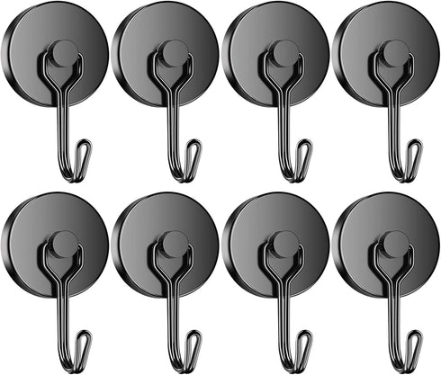 Grtard 8Pack Black Swivel Swing Magnetic Hooks 110LBS Heavy Duty Neodymium Magnet Hooks, Strong Magnets with Hooks for Hanging, Home, Office, Clas...