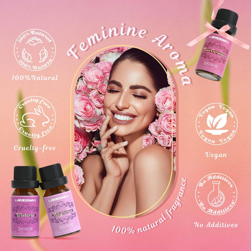 Floral Eessential Oils Set, ARVIDSSON Ladies Fragrance Oil for Candle Making - Lavender, Vanilla Sugar, Rose Geranium, Peony, Magnolia, Wisteria, ...