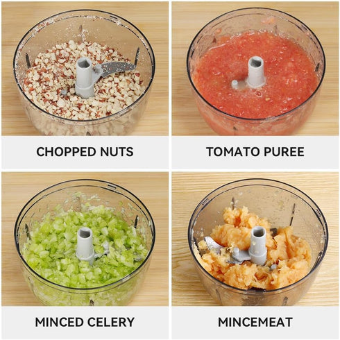 Manual Food Processor Vegetable Chopper 2.3 Cup Small Mini Hand Pull String Onion Chopper Garlic Mincer Cutter with 3 Stainless Steel Blades - Whi...