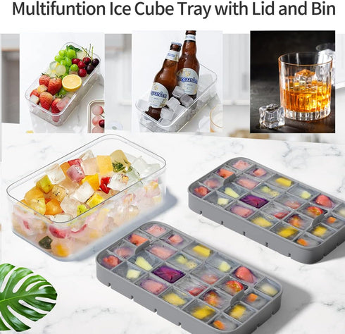Ice Cube Tray with Lid and Bin, ROTTAY Ice Trays for Freezer, Easy-release 48 Small Nugget Silicone Ice maker with Ice Bucket, Ice Cube Storage Co...