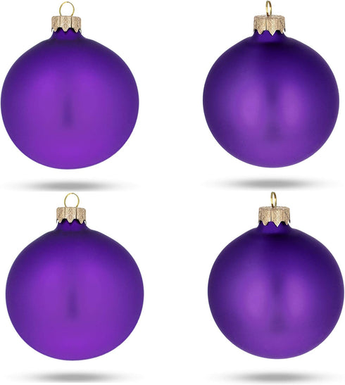 Set of 4 Matte Purple Glass Ball Christmas Ornaments 4 Inches...