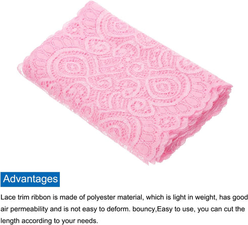 MECCANIXITY 7.1 Inch Wide 5 Yard Lace Ribbon Floral Pattern Pink Lace Trim Ribbon for Sewing Making,and DIY Crafts,Gift Wrapping,Wedding Decor...