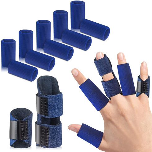 Finger Splint, Set of 2 Trigger Finger Brace with 10 Nylon Sleeves for Sport Injuries, Swelling Tendon Finger Stiffness and Sprained Knuckles (Blu...