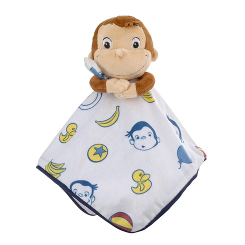 Welcome to The Universe Baby Curious George White, Blue, Red, Yellow and Brown Plush Security Baby Blanket...