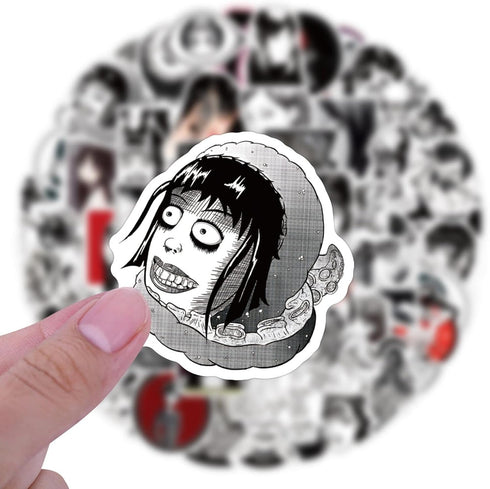 120pcs Junji Ito Stickers for Water Bottles, Black White Horror Manga Stickers, Cool Thriller Waterproof Vinyl Decals for Teens Adults Laptop Car ...