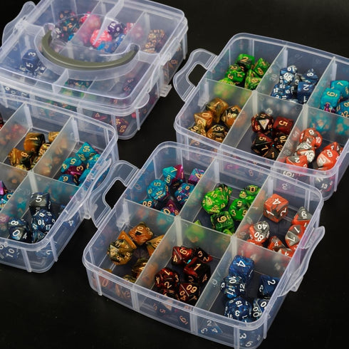 DND Dice Storage Box with Removable Dividers Polyhedral Dice Plastic Organizer Holding Up To 1200 Dices Craft Bead Compartment Container for Sewin...