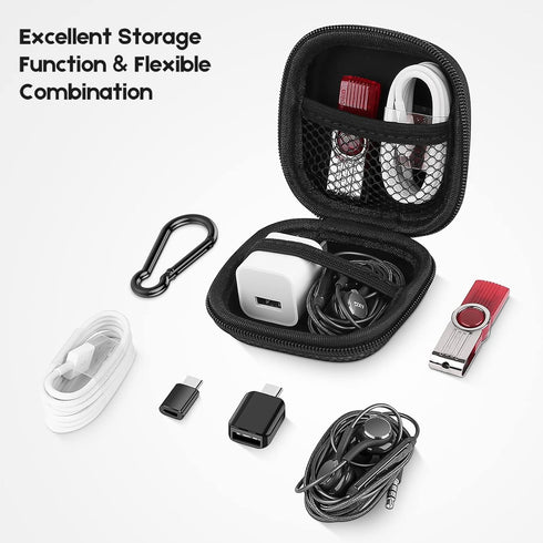 Earbud Case Hard EVA Earphone Carrying Cell Phone Accessories Storage Bag with Carabiner for Airpods Headset Flash Drive Charging Cable Key Wall C...