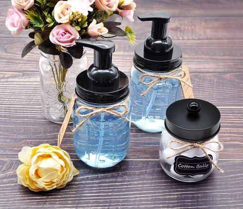 Amolliar Mason Jar Foaming Soap Dispenser, Plastic Pump Rustproof Stainless Steel Lid, Waterproof Label, Rustic Farmhouse Decor Hand Soap Dispense...