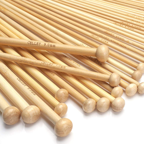 Bamboo Knitting Needles Set, 18 Pairs 14 Inch Long Wooden Knitting Needles for Beginners, US Size 0-15 (2.0-10.0mm) Single Point Straight Wood Nee...