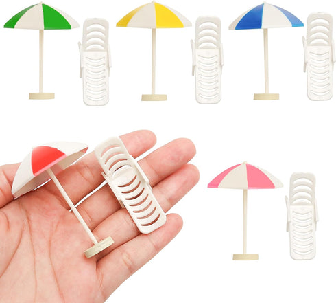 Set of 5 Mini Beach Umbrella Dollhouse Decor: 6x4cm Ornament Plastic Miniature Sunshade with Base DIY Accessories for Yard, Garden, Swimming Pool,...