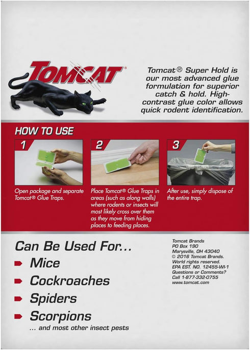 Tomcat Super Hold Glue Traps Mouse Size for Mice, Cockroaches, Spiders, and Scorpions, Ready-To-Use, 4 Traps...