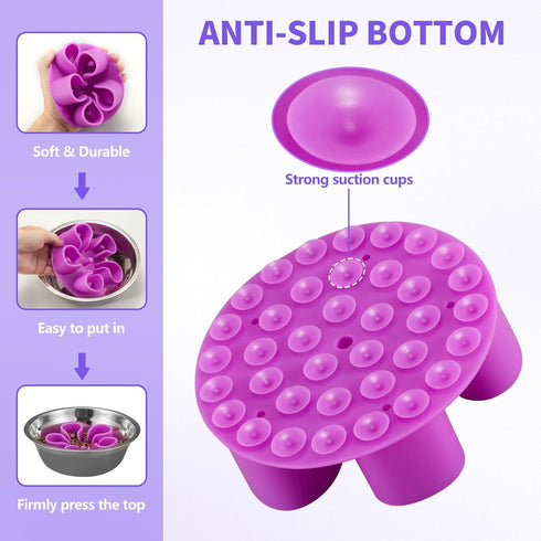 Slow Feeder Dog Bowls Insert, Bestalk Soft Silicone Slow Eating Dog Bowl Insert with Suction Cups for Small, Medium and Large Dogs(Purple S)...