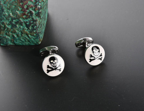 Cufflinks Unique Round Bone and Skull Engraved Cuffs Luxury Shirts Silver Cuff Links for Men...