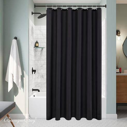 Biscaynebay Fabric Narrow Shower Stall Curtain Liners 40" Width by 72" Length, Black Water Resistant Bathroom Curtains, Rust Resistant Grommets (7...