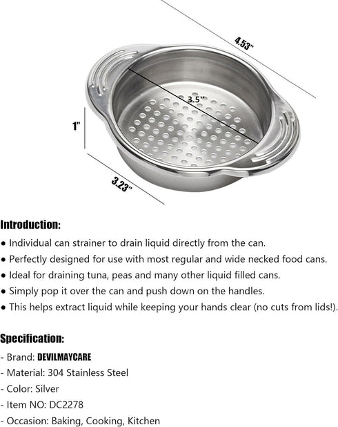 DEVILMAYCARE 2-Pack Stainless Steel Food Can Drainer Strainer, Sieve Tuna Can Oil Press Tuna Can Oil Squeezer Oil Drainer Can Opener, Can strainer...