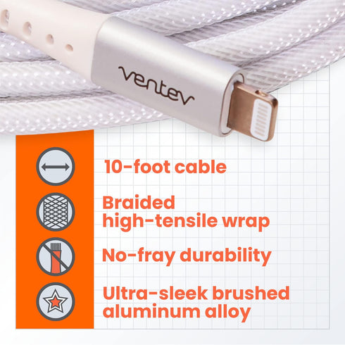 Ventev Alloy 10 Ft iPhone Cable | Fast Charging USB-C to Lightning Cable | Extra Long MFi Certified Apple Charging Cord | Lasts Up to 100x Longer ...