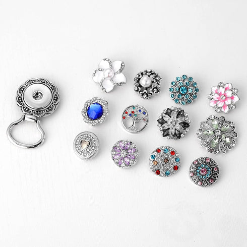 MJartoria Interchangeable Snap Buttons Centerpiece Rhinestone Eye Glass Holding Brooch (12pcs Blue-Rhinestone)...