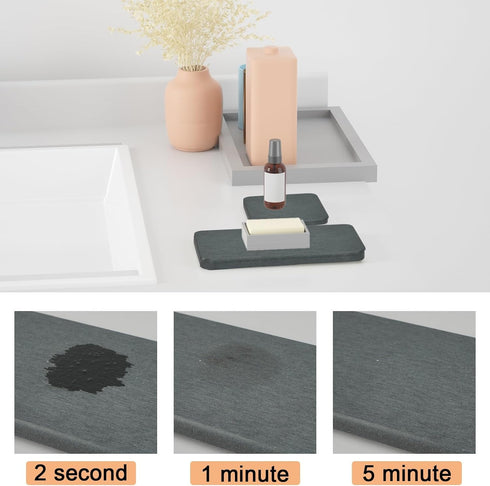 4-Set Water Absorbent Diatomite Earth Drying Mats - 2 Large & 2 Small Trays with Anti-Slip Pad, Sandpaper. Ideal for Kitchen Counter, Under Plants...