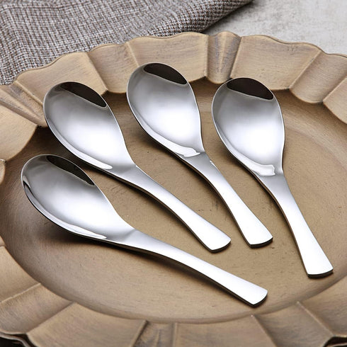 Kyraton Soup Spoons 4 Pieces, Stainless Steel Thick Heavy Weight Table Spoons, Asian Chinese Japanese Spoon Set for Cereal Ramen Dishwasher Safe...