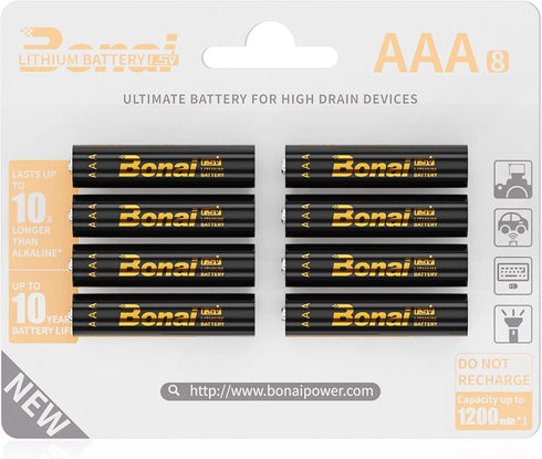 BONAI AAA Lithium Batteries, 1.5V 1200mAh Longest Lasting Triple AAA Batteries - Ultimate Power for High Drain Devices, Non-Rechargeable (8 Pack)...