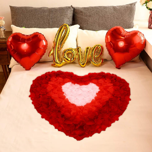 Valentines Day Red Wedding Decorations Artificial Petals Heart Shaped Love Foil Balloons Silk Rose Petals Romantic Design for Wedding Engagement A...