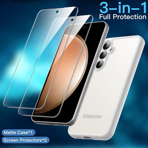 JETech 3 in 1 Matte Case for Samsung Galaxy S23 FE 6.4-Inch with 2-Pack Tempered Glass Screen Protector, Translucent Frosted Shockproof Phone Cove...