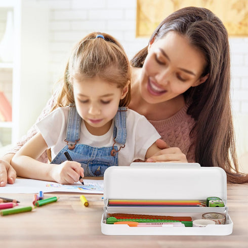 BTSKY Little Duck Double Layers Plastic Pencil Box Cute Pen Box Organizer Plastic Storage Box with Compact Size for Pencils, Erasers, Paper Clips ...