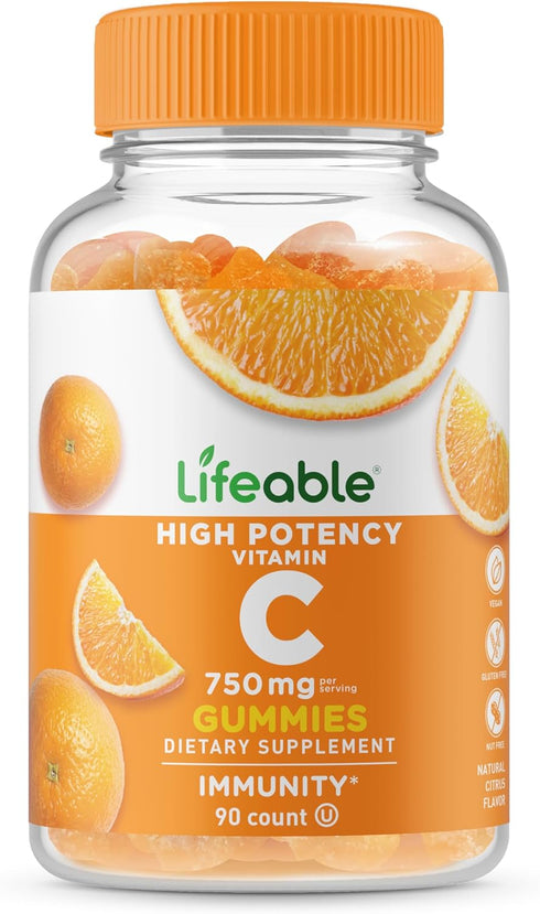 Lifeable Vitamin C - Great Tasting Natural Flavor Gummy Supplement - Vegetarian GMO-Free Chewable Vitamins - for Immune Support - 90 Gummies (750 ...