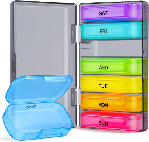 ZIKEE 7 Packs Extra Large Pill Organizer, Portable Pill Box 7 Day for Pocket, Purse, Weekly Pill Case with Dual-Protection Design, Pill Container ...