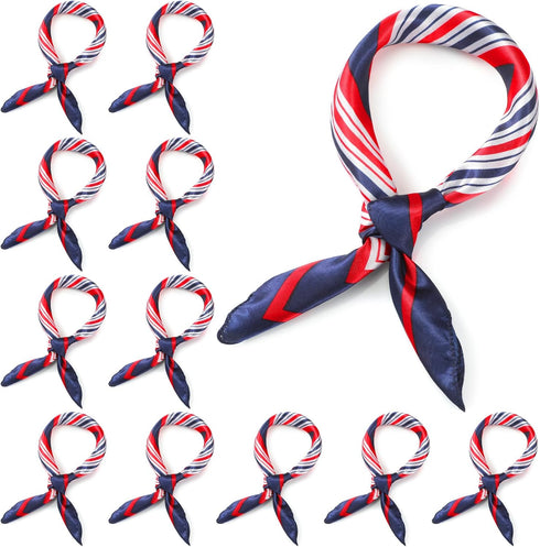 12 Pack Nautical Square Scarf Red White and Blue Scarf Imitated Silk Sailor Neck Scarf for Women Ladies Stewardess, Elegant Style...