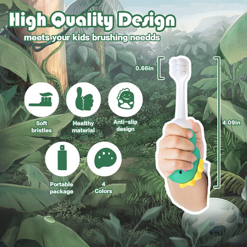 Baby Toothbrush Soft Bristles for Toddlers & Children Aged 1-4 Fun Dinosaurs Shape for 360 Degree Cleaning Gifts for Kids’ Birthday (4 Count (Pack...