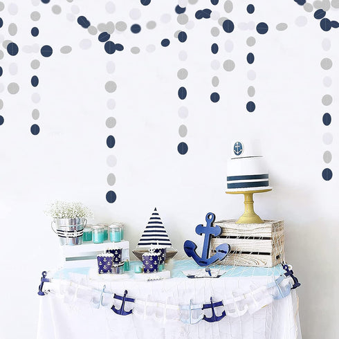 Navy Blue White Silver Paper Garland,52Ft Gender Reveal Hanging Decoration Streamer Banner,Graduation Engagement Christmas Wedding Birthday Party ...