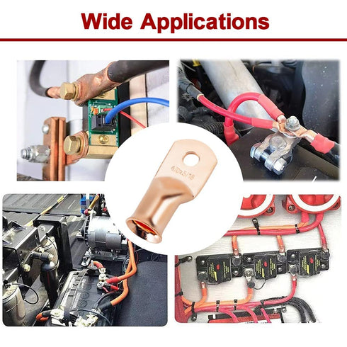 4/0 AWG 5/16" Stud (10 pcs.), Heavy Duty Battery Ring Terminal, 0000 Gauge Connectors, 4/0 Battery Cable lugs, Copper Wire Lugs, Copper Ring Termi...