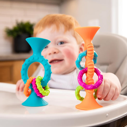 Fat Brain Toys pipSquigz Loops - Orange Silicone Suction Cup Baby Sensory Toy for Babies and Toddlers 6 mos+...