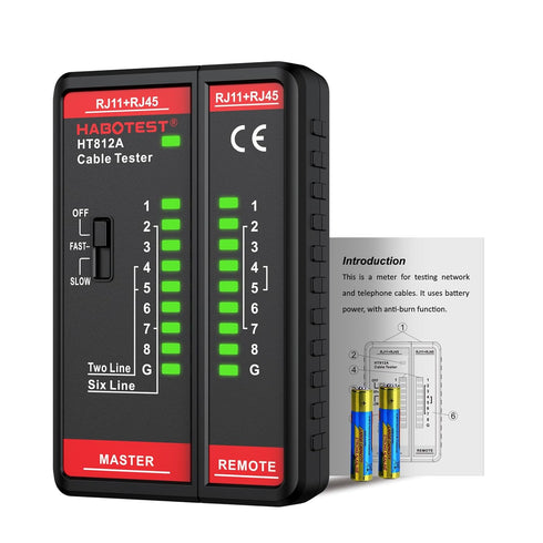 HT812A Network Cable Tester with RJ45 RJ11 Port, Ethernet Cable Tester, Ethernet Tester Tool Fast/Slow Gear, 60V Cable Telephone Line Continuity T...