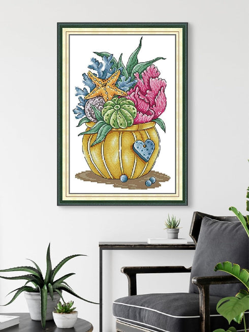 Aiorkeng Cross Stitch Kits Stamped Full Range of Embroidery Starter Kits for Adults Beginners DIY 11CT 3 Strands -Flower of The Ocean(Printed) 32×...