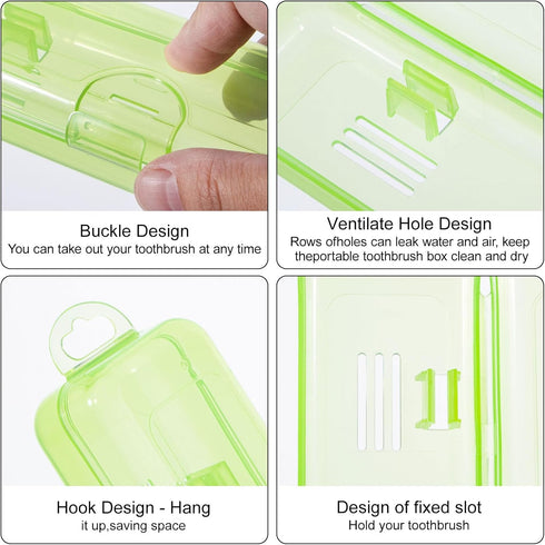 Toothbrush Case 2 Packs, Transparent Green Toothbrush Travel Case, Plastic Toothbrush Holder Travel Size, 7.87 x 1.85 x 1.18 inches Portable Tooth...