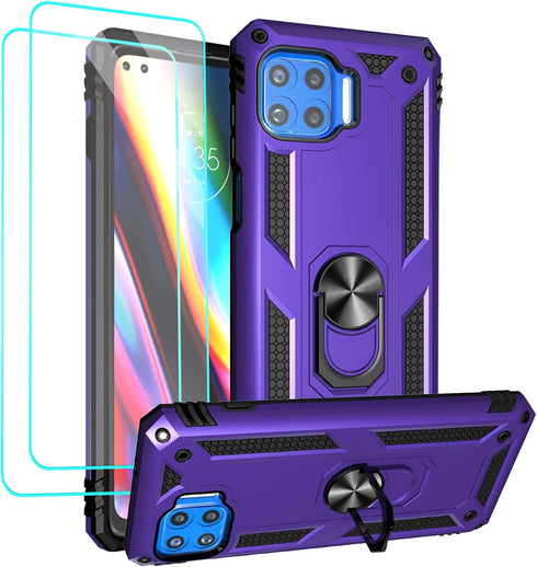 Androgate Compatible with Moto One 5G Case, Motorola One 5G UW Case, with Tempered Glass Screen Protectors, Military-Grade Metal Ring Kickstand 22...