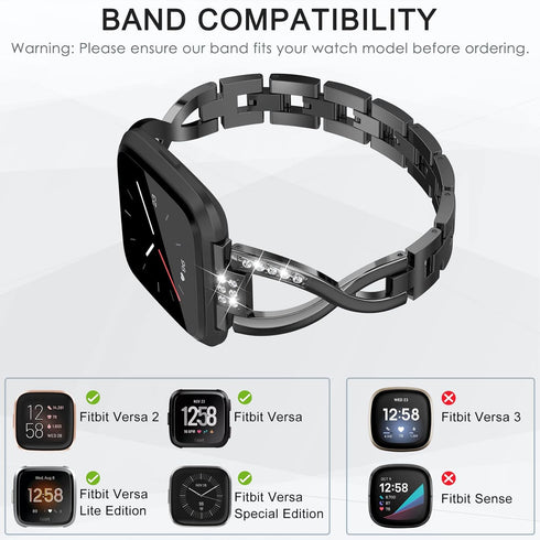 TOYOUTHS Bling Bracelet Compatible With Fitbit Versa 2 for Women - Stainless Steel Wristband Replacement for Versa Lite Edition/SE - Dressy Metal ...