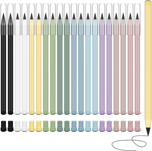 20 PCS Inkless Pencil, Everlasting Pencil Infinity Pencil with Eraser, Reusable Infinite Pencil with Extra 20 Erasers, Endless Pencil Forever Penc...