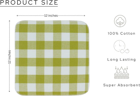 PurpleEssences 100% Cotton Waffle Weave Check Plaid Kitchen Towels, Super Soft and Absorbent Dish Towels for Drying Dishes,12 x 12-6 Pack - Light ...